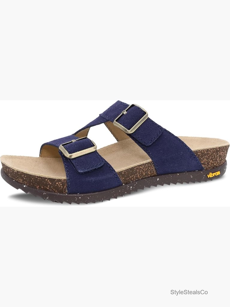 Double Buckle Slip-On Sandal Womens Cushioned Cork Midsole Vibram Outsole